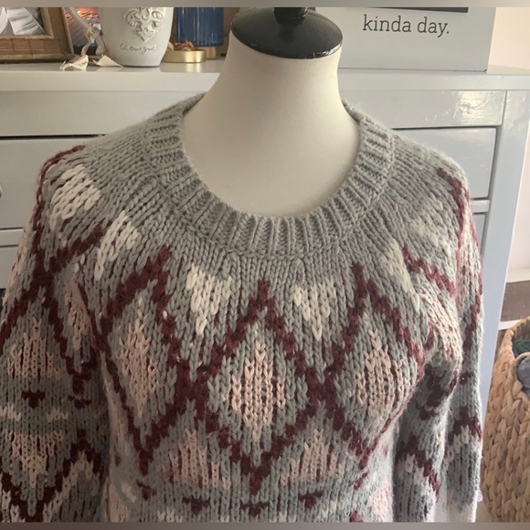 Merona Chunky Knit Sweater Fairisle Pink Grey Oversized cut size S - Picture 4 of 7